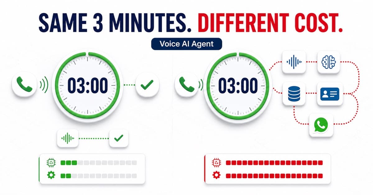 Two three-minute Voice AI Agent calls with different processing and workflow costs