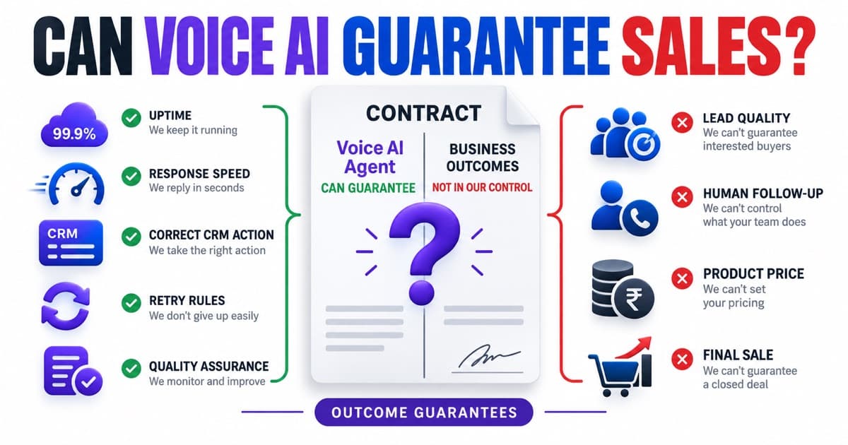 Voice AI Agent contract separating controllable guarantees from business outcomes