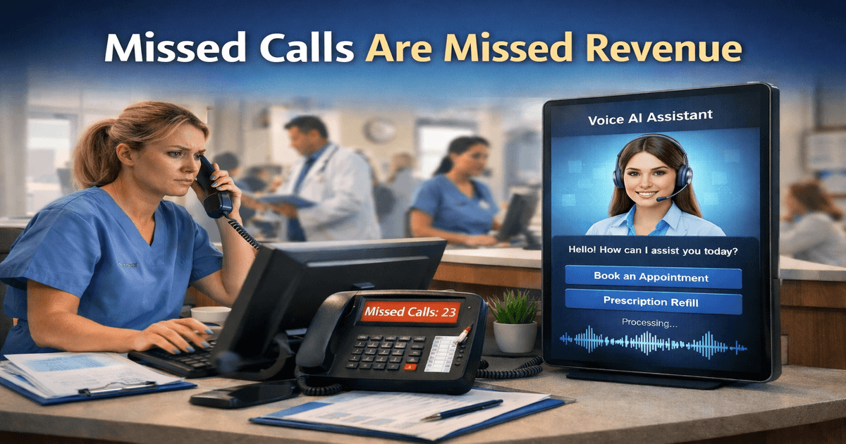 Busy medical clinic front desk missing patient phone calls during peak hours