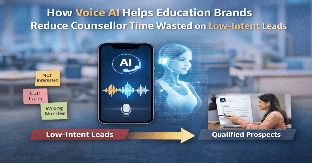 Voice AI screening education leads before counsellor handoff
